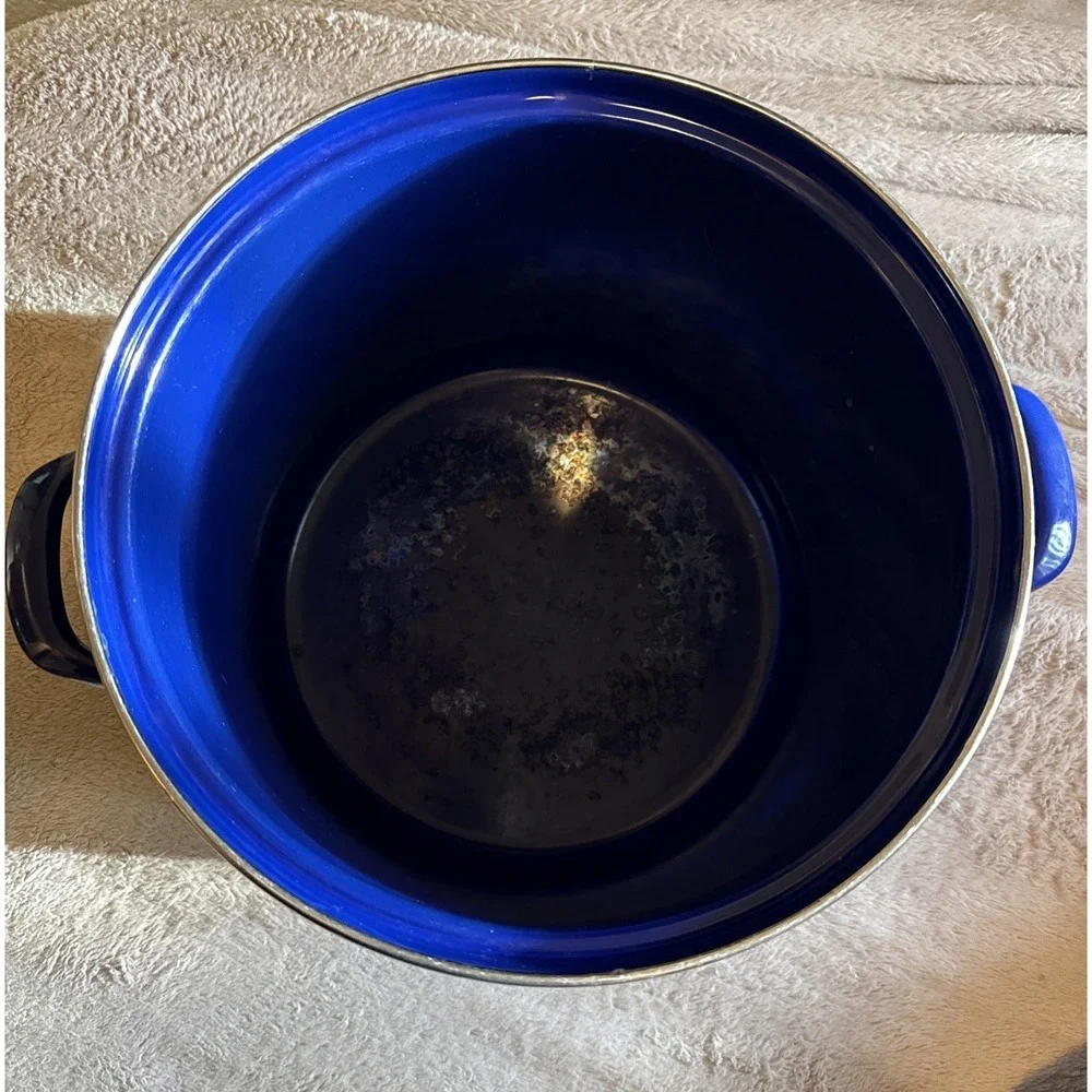 Vintage Colbalt Blue Metal Enamelware Pot Made In Yugoslavia 6